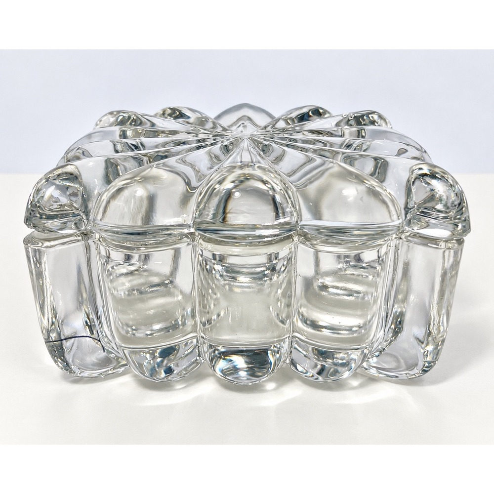 Vintage Clear Pressed Glass Trinket Box Scalloped Rectangular Jewelry Dish Lid